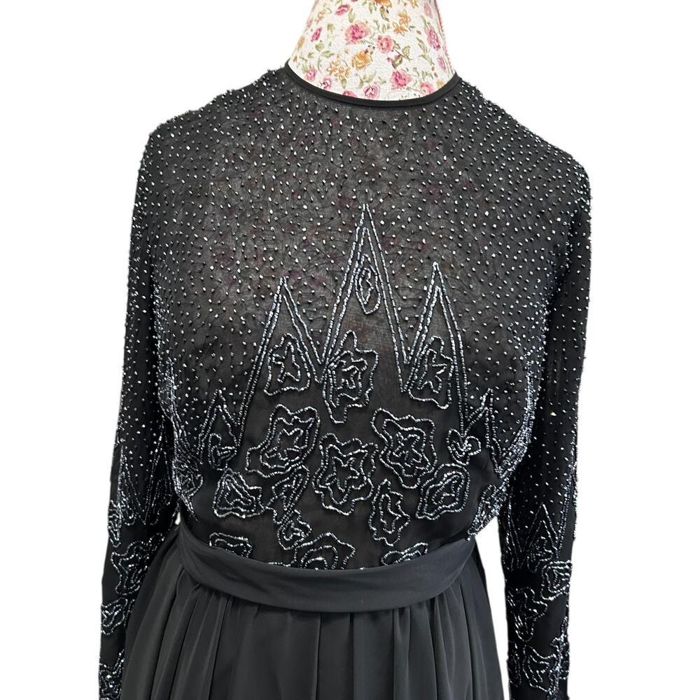 Vintage Beaded Evening Gown Jack Bryan Saks Fifth Ave Black Long Sleeve Dress 14 - Picture 4 of 15
